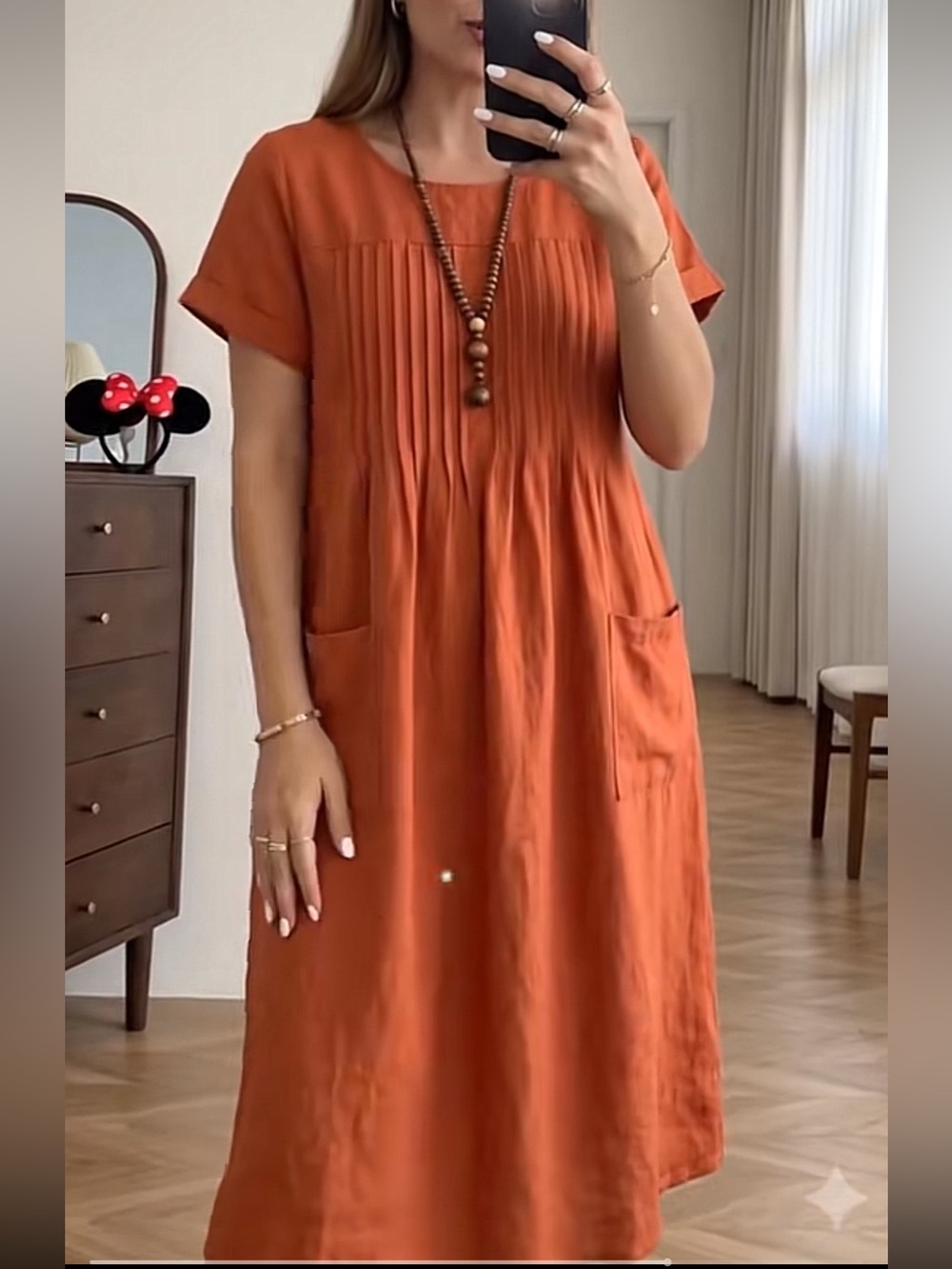 Rust Orange Short-Sleeve Midi Dress - SIZE M
